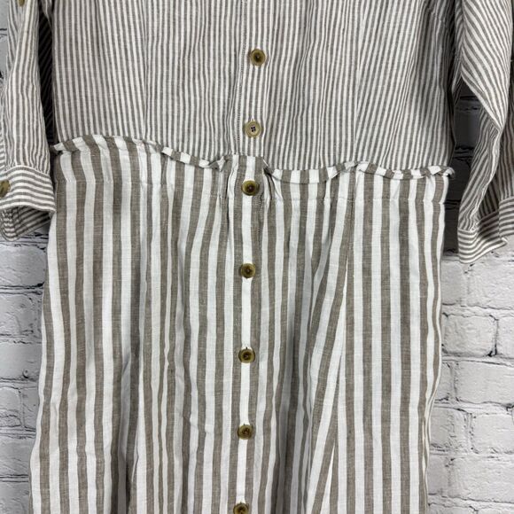 J Jill Linen Stripe Shirtdress Midi Dress Women M Pockets Preppy Beach Lagenlook - Picture 9 of 16